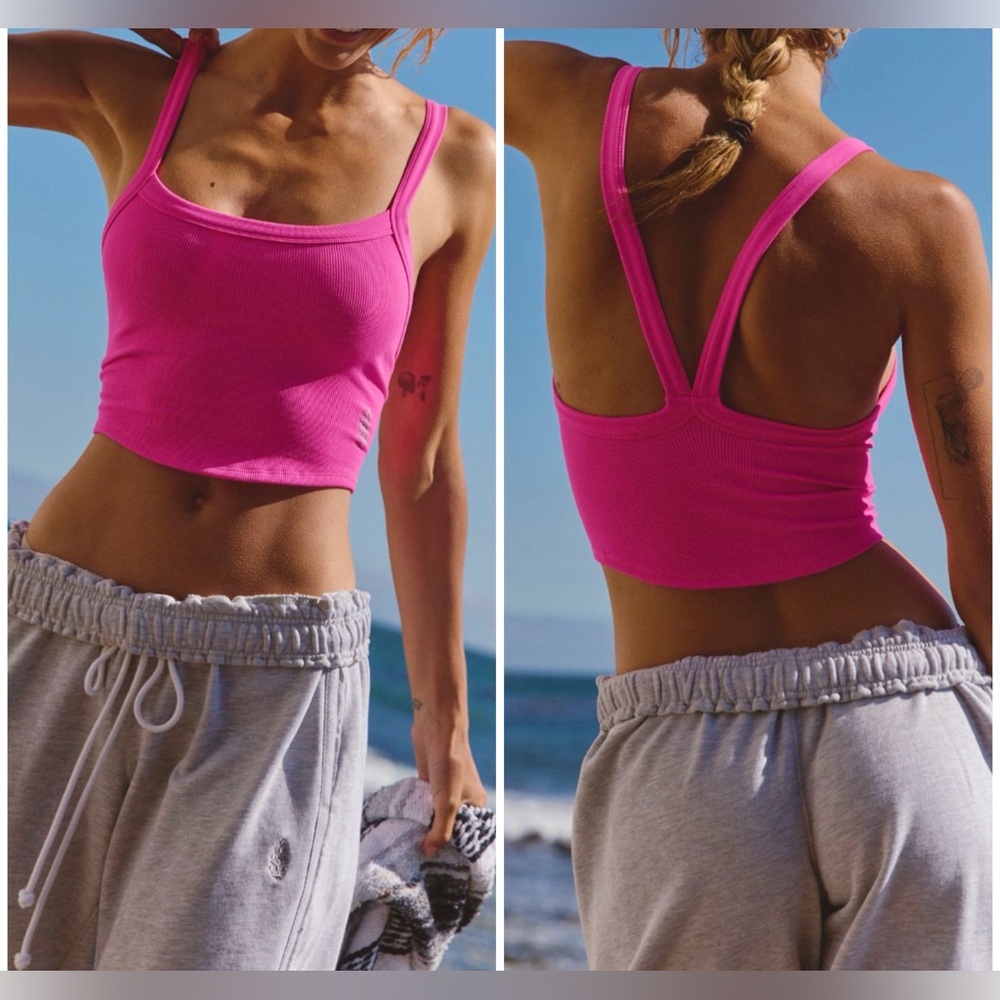 Free People Vibrant Pink Ribbed Crop Tank
